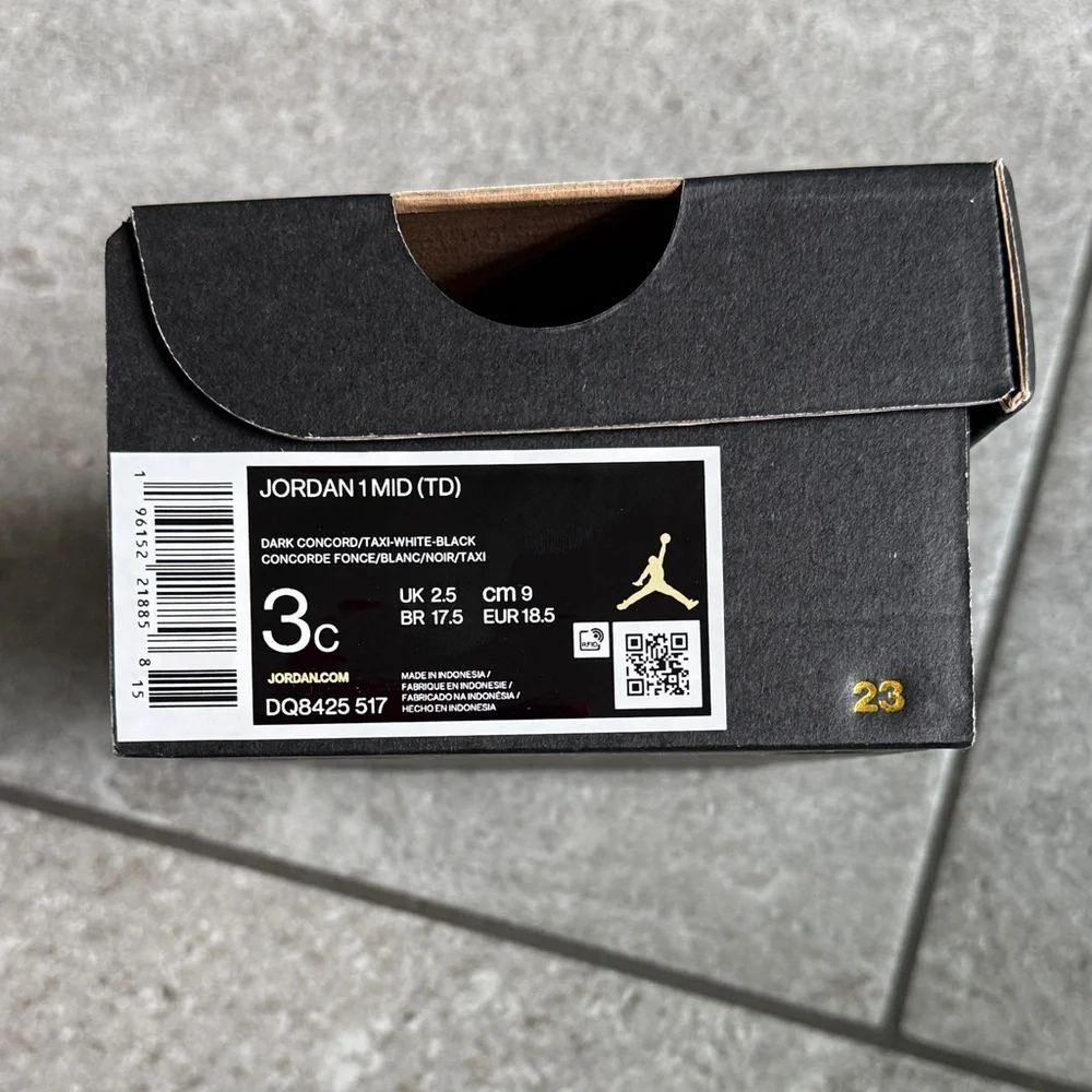 NEW IN BOX Nike Air Jordan 1 Mid TD Lakers - Dark Concord/White/Black/Taxi, 3C